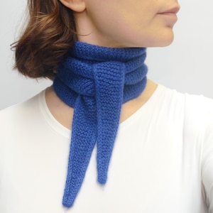 Hand-Knitted Blue Sophie scarf in Alpaca Merino Cotton Mix Yarn, Lightweight Neckerchief - Scandi Style