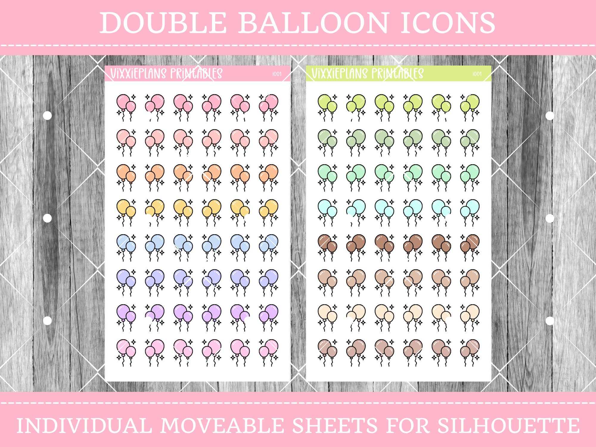 Printable Pastel Double Balloon Icon Stickers, Functional and ...