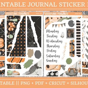 Spooky Halloween Printable Journal Stickers | Watercolor Sticker Sheets | Bullet Journal and Junk Journal Kit