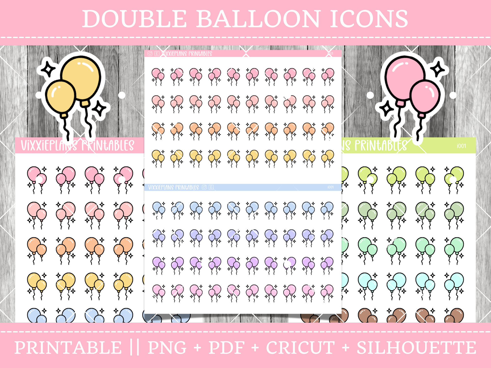 Printable Pastel Double Balloon Icon Stickers, Functional and ...