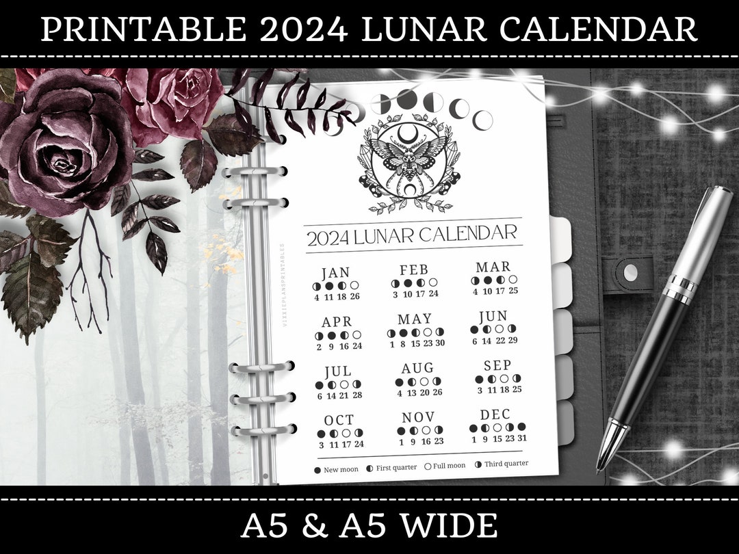 PRINTABLE 2024 Lunar Calendar Dashboard and Dividers A5 A5 Wide Sizes