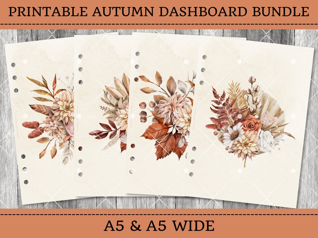 Printable Dashboards Autumn, Fall Floral Divider Bundle A5 & A5 Wide ...