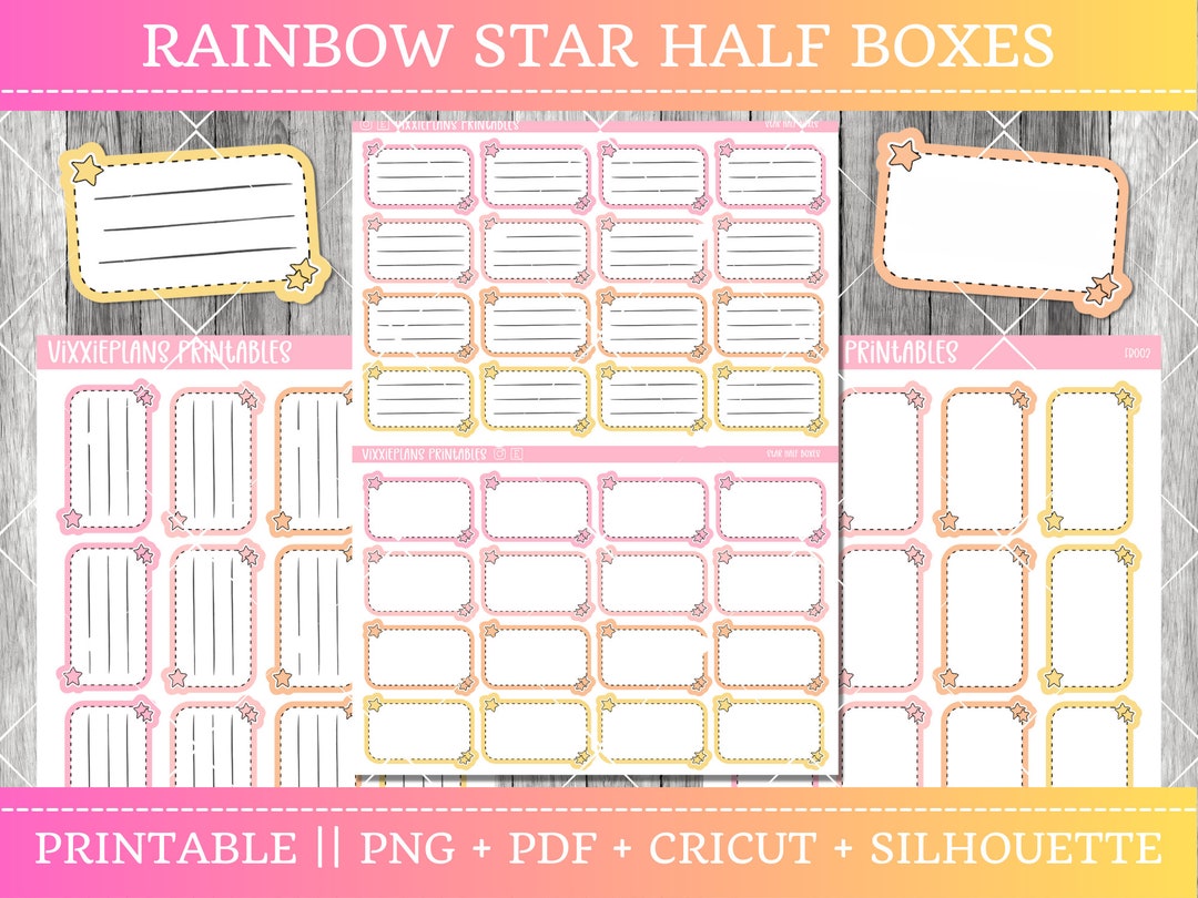 Printable Pastel Rainbow Half Box Planner Stickers, Functional and ...