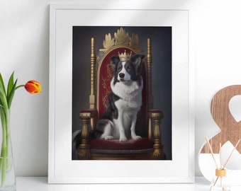 Printable Dog Wall Art - A3 Border Collie King High-Resolution Digital Print, Dog art print download, Dog art printable, Dog digital print