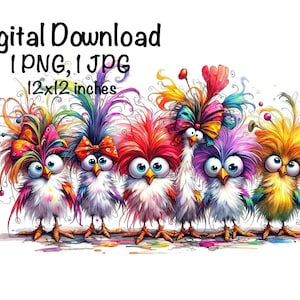 Funny Chickens PNG, Cute Chicken PNG Sublimation, Six Crazy Chickens png, Commercial Use, Farm Life, Digital Download, Chicken Chick PNG