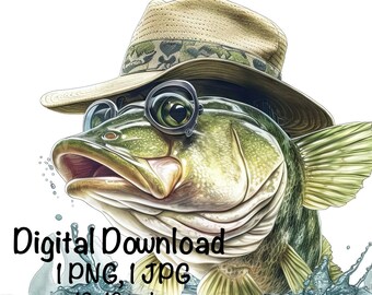 Funny Largemouth Bass Fish PNG Watercolor Saltwater Fish Clipart