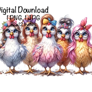 Funny Chicken PNG, Cute Chicken PNG Sublimation, Five Crazy Chickens png, Commercial Use, Farm Life, Digital Download, Chicken Chick PNG