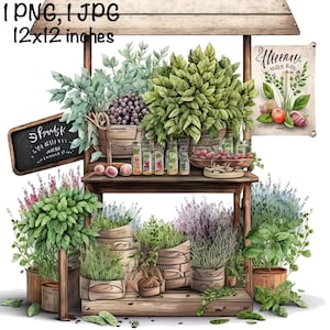 Boerenmarkt kruiden staan aquarel clipart kruiden png commercieel gebruik boerderij producten planten grafisch ontwerp Cottagecore illustratie afdrukken png