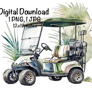 Golf Cart Watercolor Green Golf Cart Sport Girl Clipart - Etsy