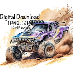 Offroad Truck Watercolor Monster Truck Boys Clipart Off-Road Racing Trucks PNG Commercial Use Racing Motorsport Watercolor Illustration