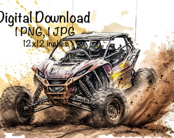 UTV Watercolor, Utv Utility Task Vehicle Boys Clipart Off-Road Motorcycle PNG Commercial Use Racing ATV png Outdoor Watercolor Illustration