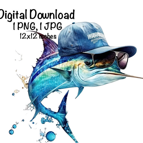 Funny Blue Marlin Fish Sublimation Saltwater Fish Clipart Blue Marlin Fish Sunglasses Baseball Hat PNG Blue Marlin png Fishing Fisherman png