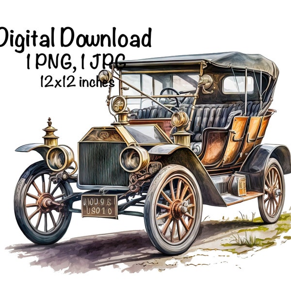 Vintage Retro Old Car Watercolor 1920 Antique Car PNG Clipart Old Retro Vehicle Commercial Use Automobile Old Cars Watercolor Illustration