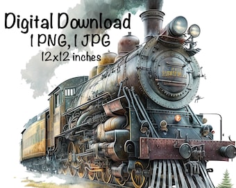 Steam Train Watercolor Locomotive Train Boy Clipart Nursery Décor Tracks Steam Train PNG Commercial Use Train Driver Watercolor Illustration