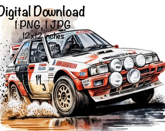 Rally Race Car Watercolor, Motorsports Dirt Racing Boys Clipart Off-Road Race Car PNG Commercial Use Racing Rallying Watercolor Illustration