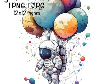 Weltraum Astronaut Aquarell Clipart Weltraum Planeten Astronaut PNG kommerzielle Nutzung Galaxy Sterne Ballons Astronaut PNG Illustration Print