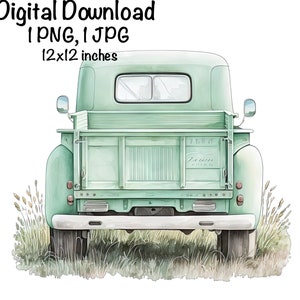 Old Mint Farm Truck Akwarela Farm Truck Back Clipart Wall Art Cute Pink Farm Truck PNG Komercyjne zastosowanie Farming Farmer Farm PNG Illustration
