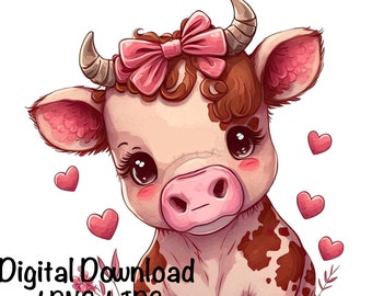 Cute Cow Clipart Dairy Cow Animals Cow PNG Pink Cow Famer Farm PNG Hearts Adorable Cow  Sublimation Milk Cow Printable Baby Cow Farm Animals