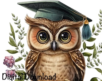 Graduation Owl Clipart Grad Student Owl PNG College Graduation Sublimination, Graduation Cap Grad 2023 Owl Flowers Graduate Printable Print