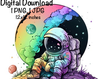 Raum Astronaut Aquarell Clipart Weltraum Planeten Astronaut PNG kommerzielle Nutzung Galaxie Sterne Mond Sonne Astronaut PNG Illustration Druck