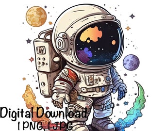 Raum Astronaut Aquarell Clipart Weltraum Planeten Astronaut PNG kommerzielle Nutzung Galaxie Sterne Mond Sonne Astronaut PNG Illustration Druck