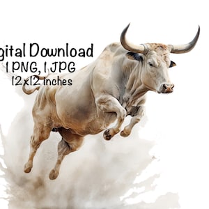 Cowboy Bull Bucking Western Country Clipart PNG Commercial Use Sublimation Designs Rodeo Bull Cowboy PNG Watercolor Wild West Illustration