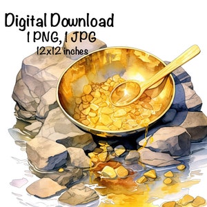 Gold Panning PNG Gold Mining Clipart Outdoor Gold Panning Watercolor Mineral Sifting Prospect Pan Sublimation Commercial Use Gold Rush Art