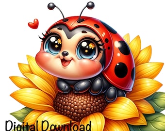 Ladybug Sublimation PNG, Cute Ladybug, Lady Bug Sublimation PNG, Ladybug SunFlower PNG Sublimation, Ladybug Cute Insects Animals png