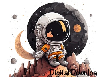 Raum Astronaut Aquarell Clipart Weltraum Planeten Astronaut PNG kommerzielle Nutzung Galaxie Sterne Mond Sonne Astronaut PNG Illustration Druck