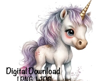 Cute Unicorn PNG Clipart Magical Animals Unicorn PNG Unicorn Watercolor Gold Glitter Style Sublimation Sparkling Unicorn Art Printable Print