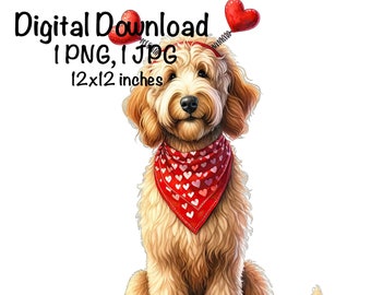 Valentine's Goldendoodle Puppy PNG Valentine's Day Golden Doodle Dog Sublimation Golden Doodle Dog Baby Doodle PNG Puppy Hearts Love Gifts