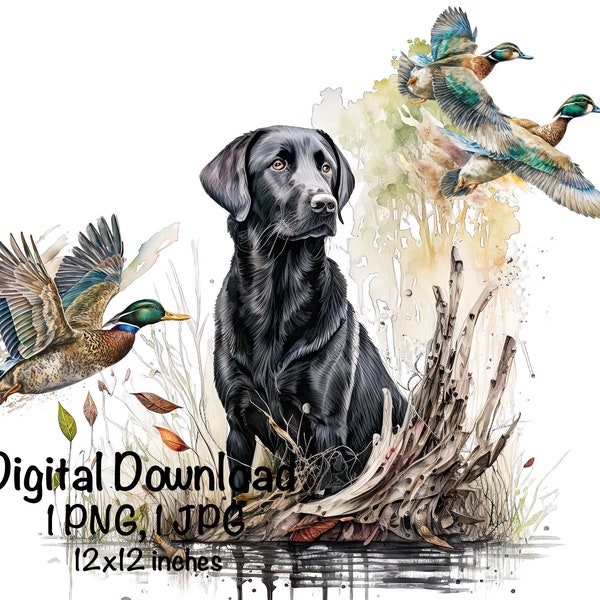 Labrador Dog Watercolor Clipart Black Labrador Dog PNG Commercial Use Hunting Dog Duck Hunter Chocolate Labrador Dog Cute Illustration Print