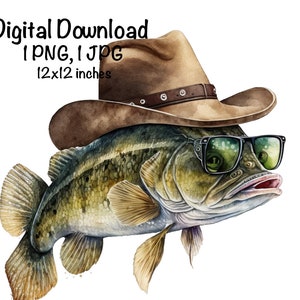 Funny Bass Fish PNG, Cowboy Fish Fishing PNG, Digital Download, Bass Sublimation png, Fisherman Fishing Sublimation PNG, Bass Fisherman png