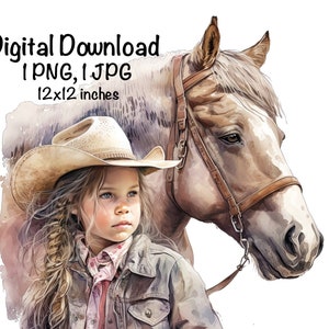 Cowgirl Horse Watercolor Country Cowgirl Clipart PNG Commercial Use Sublimation Designs Country Girl & Horse Watercolor Illustration PNG JPG