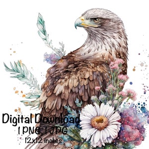 Eagle clipart, Eagle Bird Portrait Spring Flowers PNG, Beautiful Eagle PNG Spring Flowers Sublimation Independence Day 4th Of July Printable