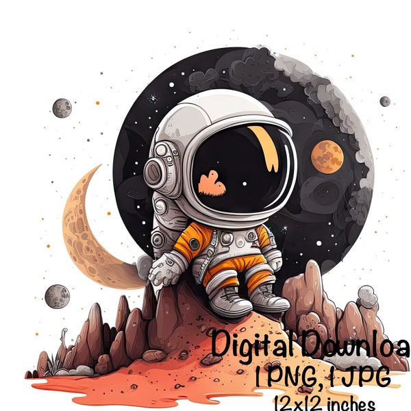 Space Astronaut Watercolor Clipart Outer Space Planets Astronaut PNG Commercial Use Galaxy Stars Moon Sun Astronaut PNG Illustration Print