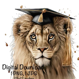 Cute Lion Graduation Watercolor Safari Animals Graduation Clipart Graduate Lion Gift Art Graduation Cap Commercial Use Adorable Illustration