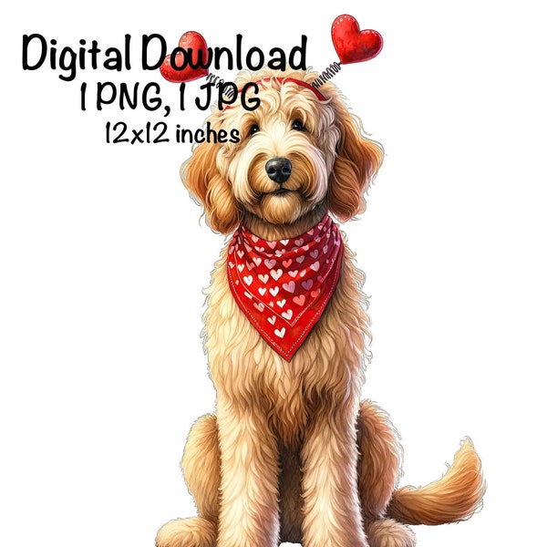 Valentine's Goldendoodle Puppy PNG Valentine's Day Golden Doodle Dog Sublimation Golden Doodle Dog Baby Doodle PNG Puppy Hearts Love Gifts