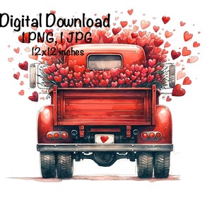 Valentine Old Red Farm Truck PNG Flowers Hearts Farm Truck Sublimation Valentine&#39;s Day Red Farm Truck PNG Commercial Use Farming Farmer Farm