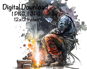 Welder Watercolor Welding Clipart Iron Worker PNG Commercial Use Welding Watercolor Illustration Welder Clipart Welding Welder PNG Graphic
