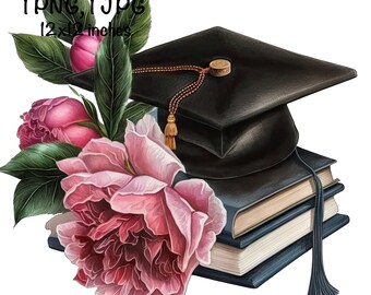Graduation Cap Watercolor College High School Graduation Clipart Pink Peony Flowers Graduate Gift Graduation Commercial Use  Illustration