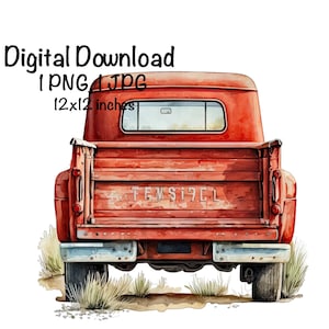 Old Red Farm Truck Watercolor Farm Truck Back Clipart Wall Art Cute Red Farm Truck PNG Commercial Use Farming Farmer Farm PNG Illustration
