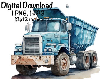 Blauwe kipper aquarel, dumptrucks jongens clipart kinderkamer inrichting blauwe kipper vrachtwagen commercieel gebruik voertuigen aquarel illustratie png