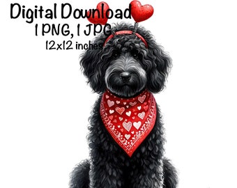 Valentine's Goldendoodle Puppy PNG Valentine's Day Black Doodle Dog Sublimation Golden Doodle Dog Baby Doodle PNG Puppy Hearts Love Gifts