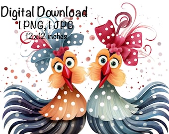 Funny Chicken PNG, Cute Chicken PNG Sublimacja, Three Crazy Chickens png, Komercyjne zastosowanie, Życie na farmie, Pobieranie cyfrowe, Chicken Chick PNG