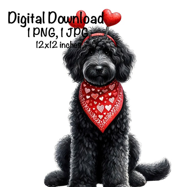 Valentine's Goldendoodle Puppy PNG Valentine's Day Black Doodle Dog Sublimation Golden Doodle Dog Baby Doodle PNG Puppy Hearts Love Gifts