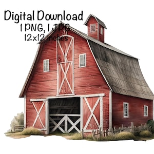 Acuarela de granero rojo antiguo, granja, granero, niños, niñas, clipart, arte de pared, granja rústica, granero rojo, PNG, uso comercial, agricultura, granjero, vida en la granja, ilustración