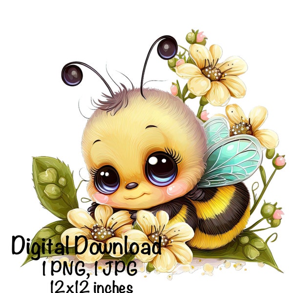 Honeybee, Cute Bee clipart, Honey Bee Animals Bee PNG, Bee Daisy Flowers Adorable Bee Sublimation Bee Printable Cute Insects Animals