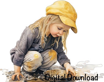 Lavado de oro PNG Minería de oro Clipart Lavado de oro al aire libre Acuarela Tamizado de minerales Prospección Sublimación Uso comercial Arte de la fiebre del oro