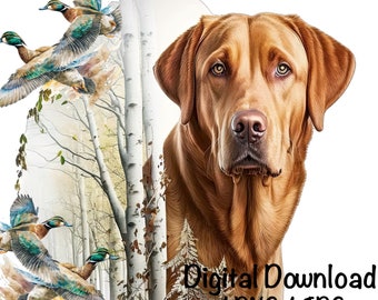 Duck Hunting Dog Watercolor Clipart British Red Labrador Cute Dog PNG Commercial Use Sublimation Dog Duck Hunting Dog PNG Illustration Print